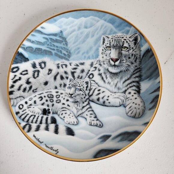 Franklin Mint Snow Leopard Plate 8" National Wildlife Federation Michael Waverly - Picture 1 of 7